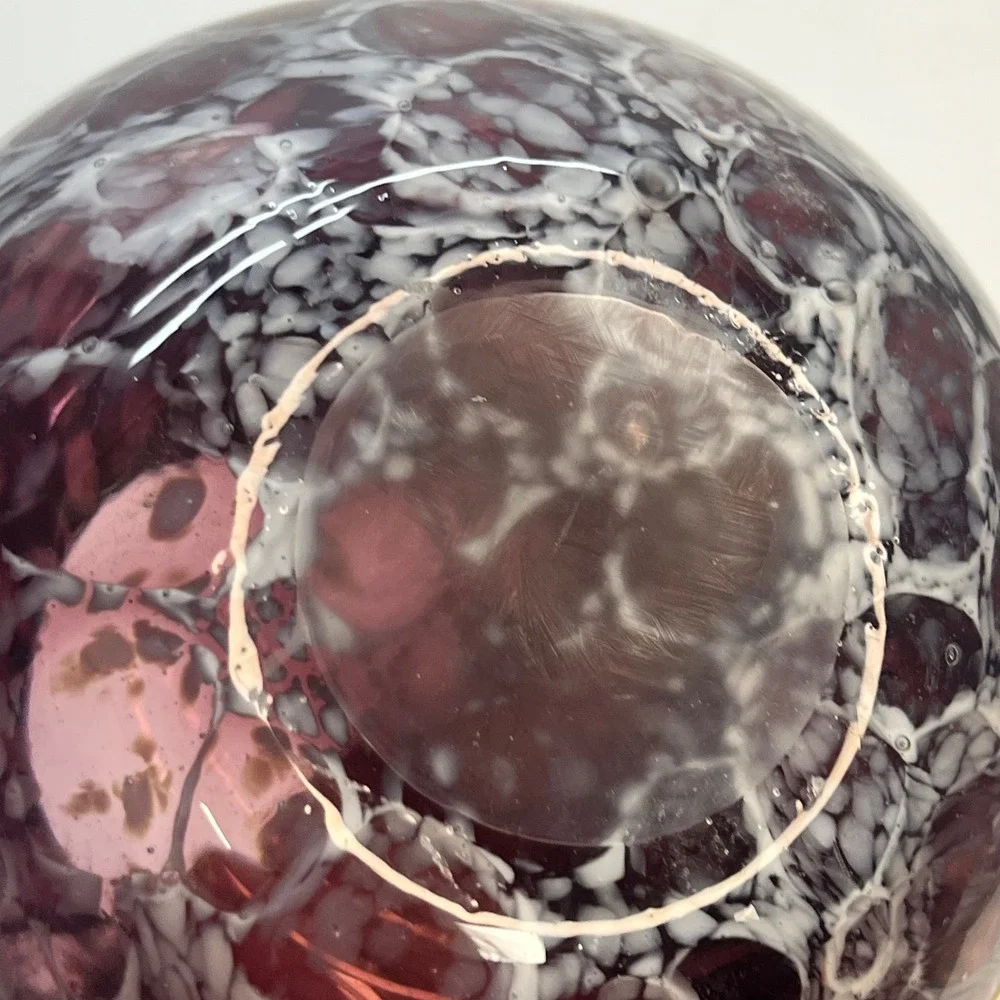 Amethyst‎ Purple White Art Glass Vase Hand Blown Mottled Orb Round Bud Vase 4.5